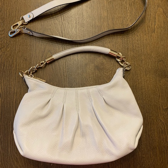 MICHAEL KORS Cream Hobo Pleated Pebbled Leather Convertible Purse + Card Wallet - Picture 6 of 14